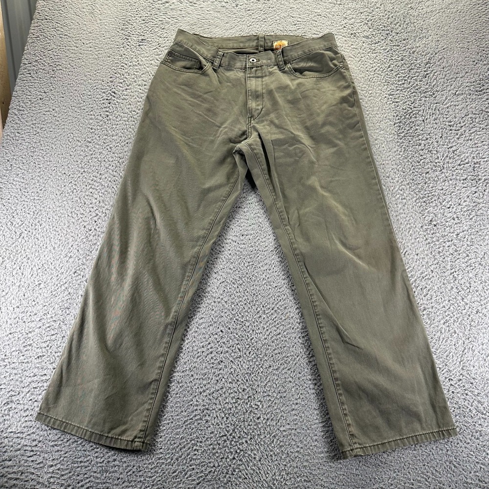 Timberland Jeans Mens 34x30 Green Denim Cotton Straight Workwear Utility Outdoor